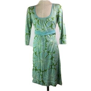 Boden Mod Floral Green Light Blue Lightweight Sweater Dress + Slip Midi US Sz 8R